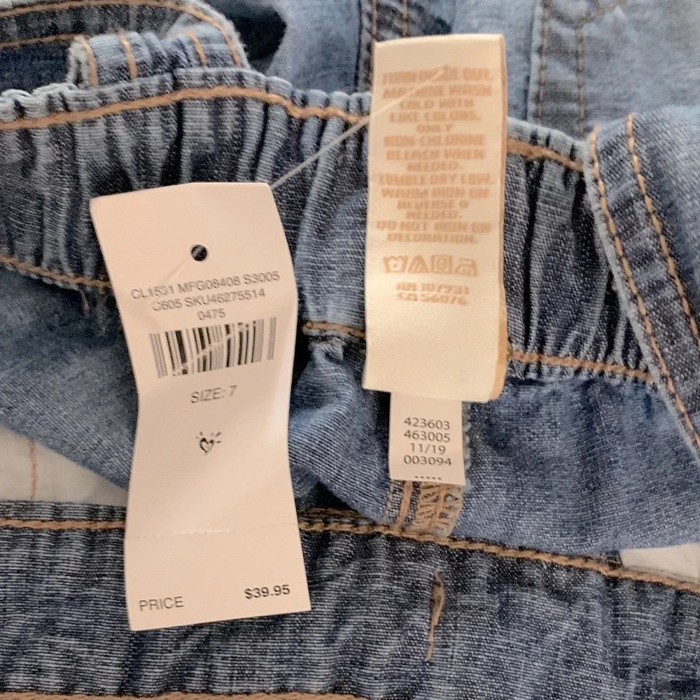 NWT Justice Girls Size 7 Adjustable Denim Overalls